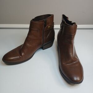 Brown Leather Feel Side Zip Ankle Boots 11